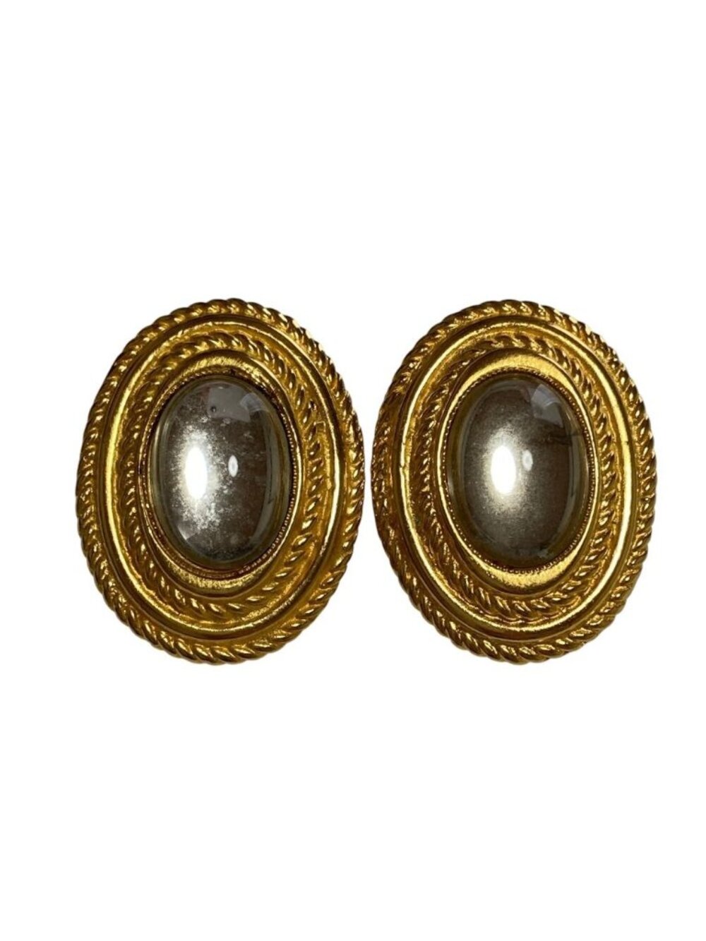 Celine Oval Shape Clear Stone Earrings Gold Colored